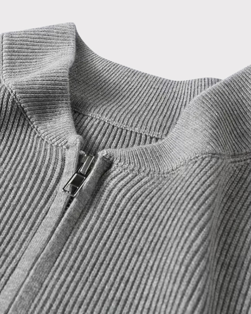 100% Cotton Ribbed Zip Cardigan