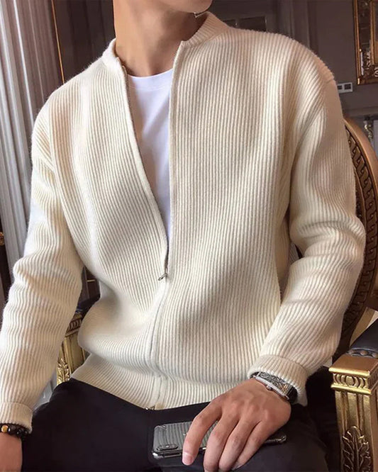 100% Cotton Ribbed Zip Cardigan