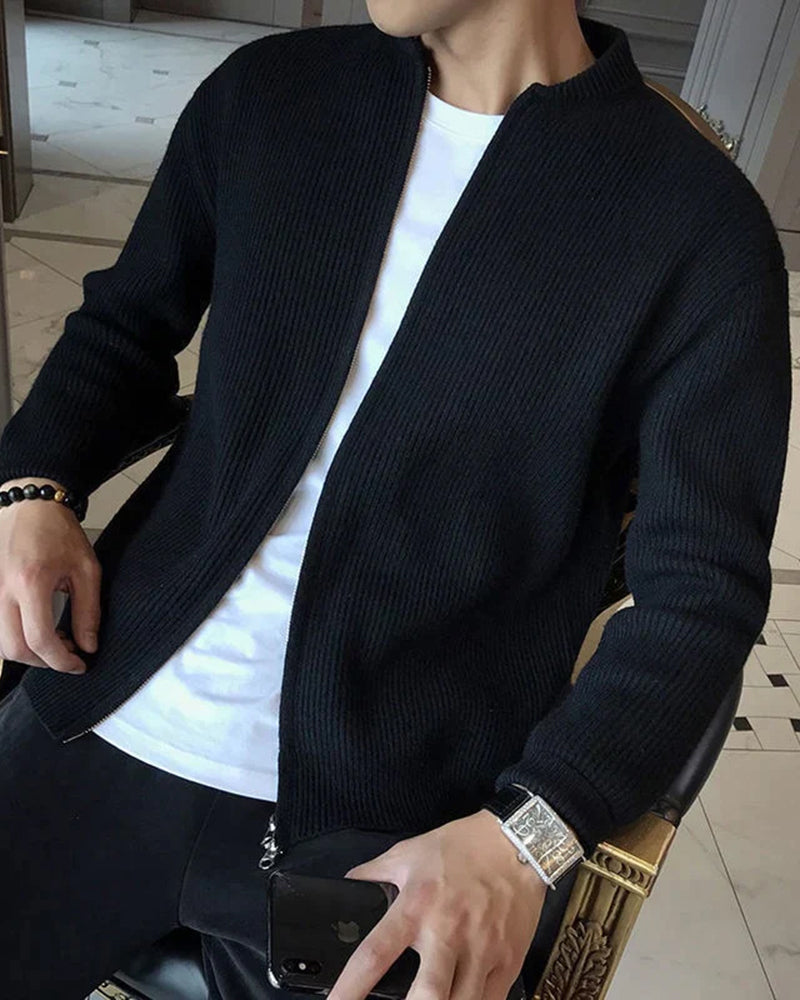 100% Cotton Ribbed Zip Cardigan