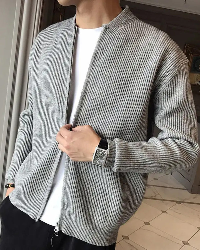 100% Cotton Ribbed Zip Cardigan