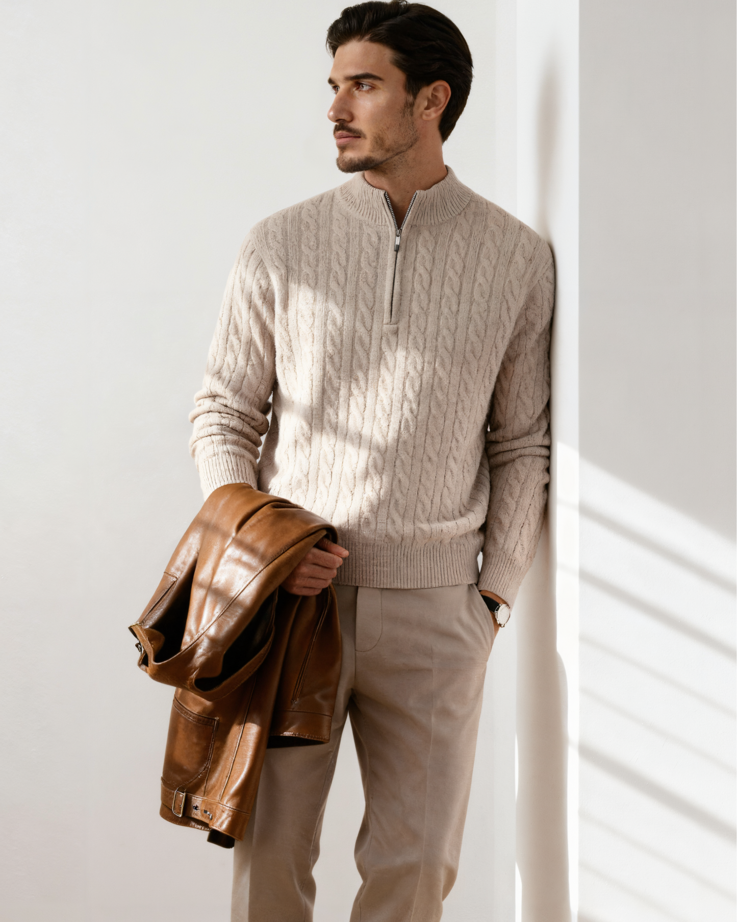 100% Cashmere Cable-Knit Half-Zip Sweater