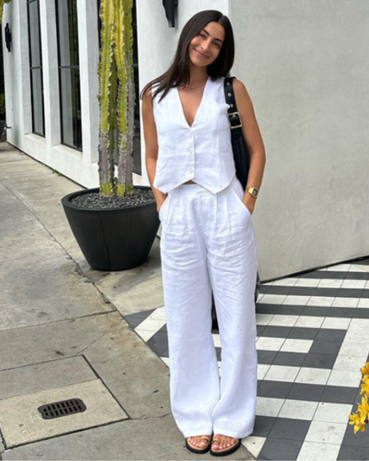 Classy Women's - Linen & Cotton Two-piece Set